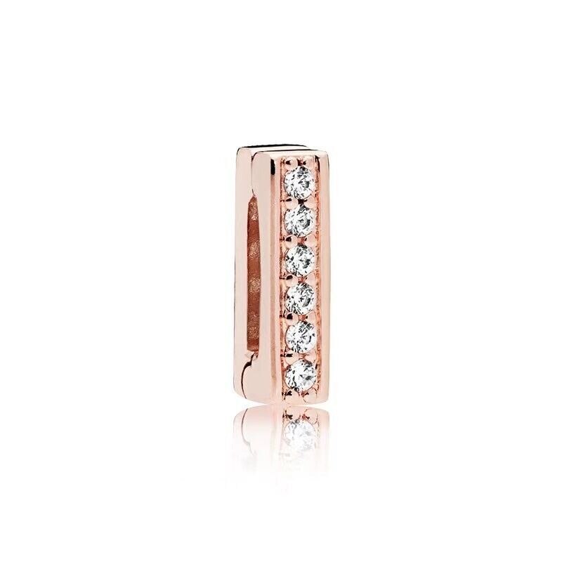 925 Argento sterlina In Oro Rosa di Fascino Bianco Zirconia clip di Misura Branelli Originale Pandora Riflessioni Braccialetto FAI DA TE Gioielli delle donne Regali: A1571 RG