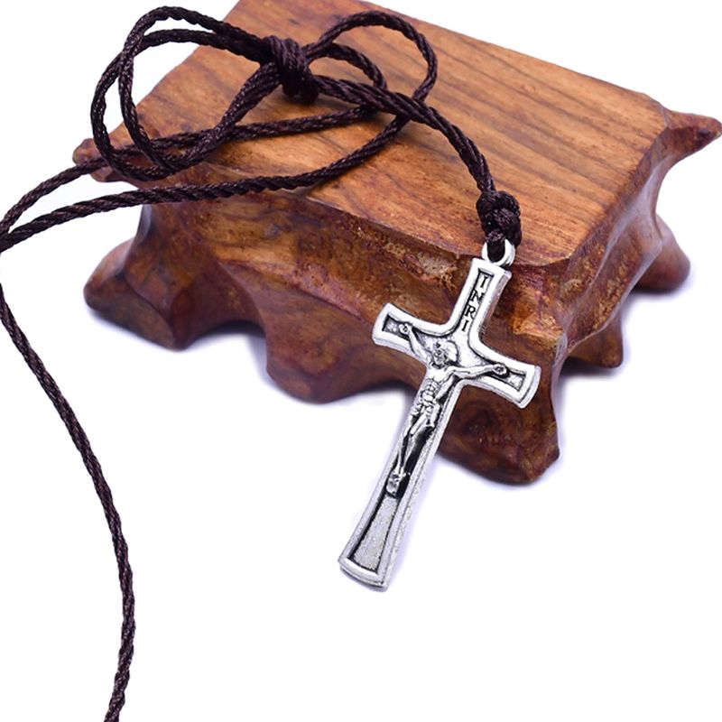 Retro Touw Jesus Cross Ketting Hanger Sieraden Voor Mannen Vrouwen Katholieke Religieuze 87HA