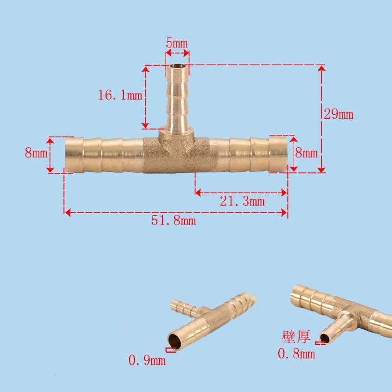 Brass Pagoda Barb Pipe Fittings Equal / Variable Diameter 3 Way T-type 4mm 5mm 6mm 8mm 10mm 12mm 14mm 16mm Oil / Water / Gas: OD 8-5-8