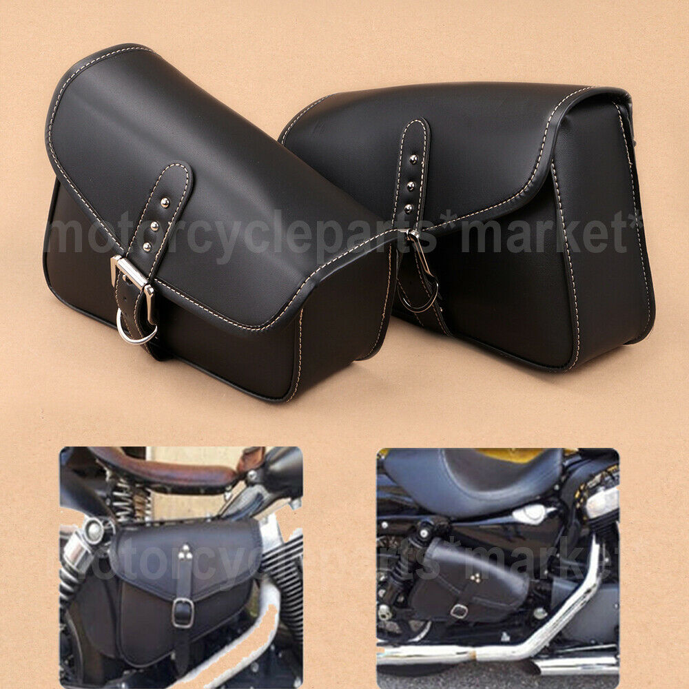 Motorcycle Black Leather Saddlebags For Harley Swingarm Bag Sportster ...