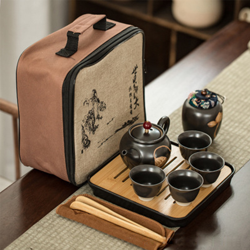 Service à thé Kungfu en céramique, Portable, d'affaires, service à thé chinois, théière, tasse de thé, canettes: v