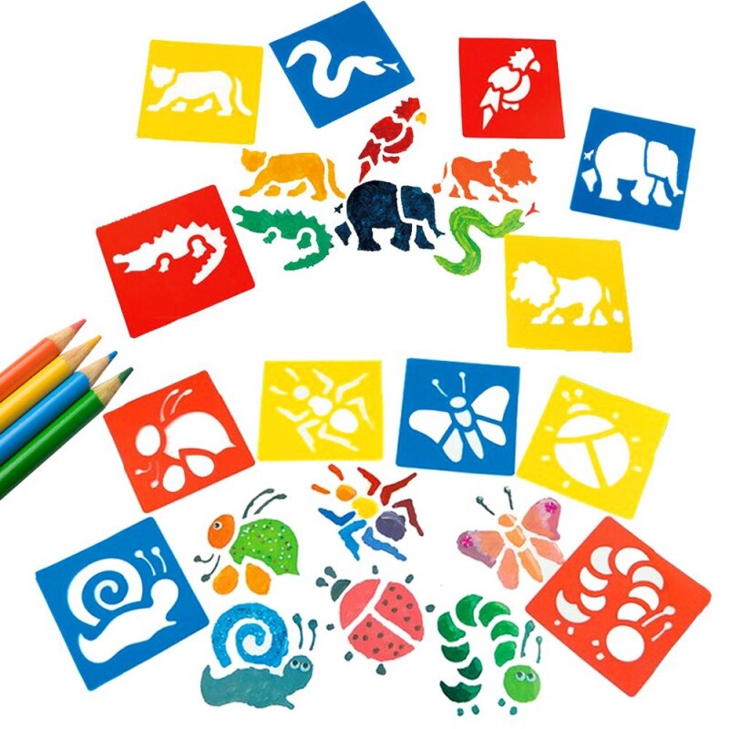Pochoirs de peinture en plastique PP, bricolage, modèles de dessin lavables pour enfants, apprentissage de la peinture, pochoir, jouets