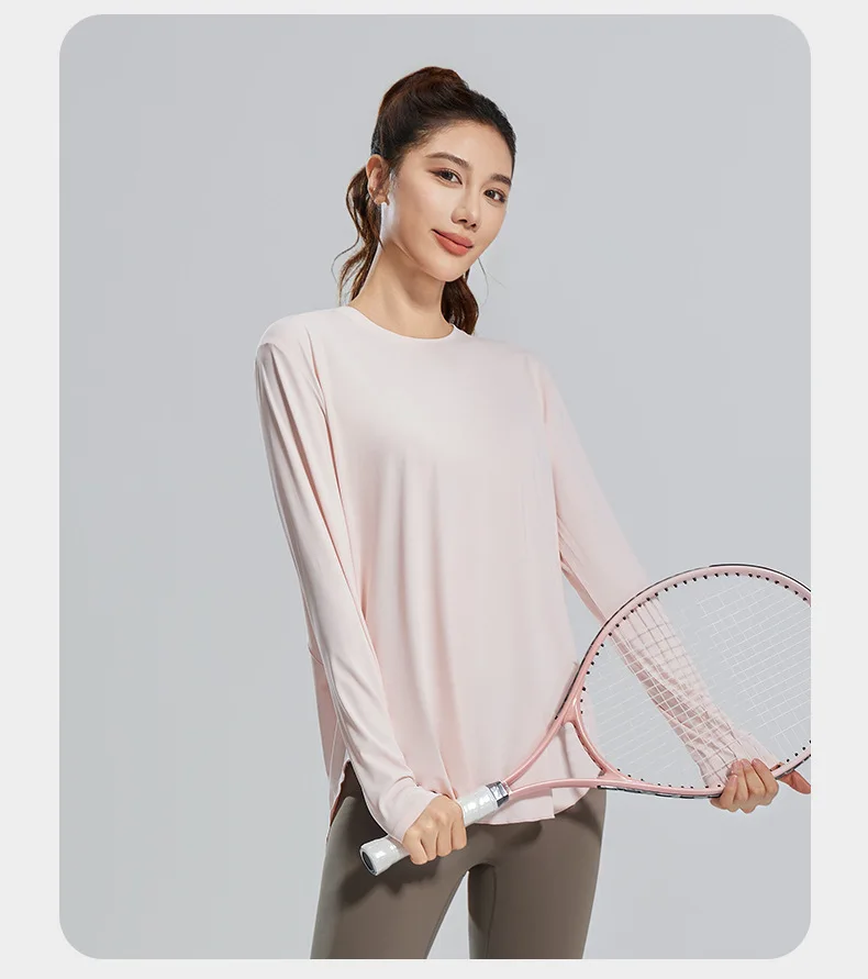WOYYHO Yoga-T-Hemden für Damen, langärmelig, lockere Passform, Lauf-Sweatshirt, schnell trocknend, Sport, Fitness, trainieren, Spitzen, atmungsaktive Bluse