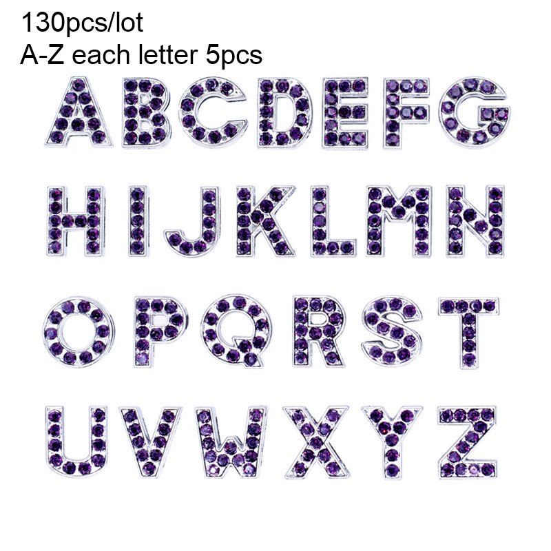 130 stuks/partij 8mm az strass schuifletters schuifbedels diy accessoires geschikt voor 8mm polsbandjes voor huisdierenhalsbanden: Paars