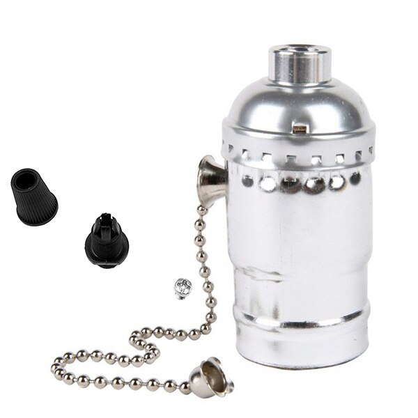 E27 Vintage Retro Lampvoet Houder Schroef Aluminium Shell Rits Licht Schroef Socket 4 Kleuren Met Schakelaar 110V/220V: silver zipper