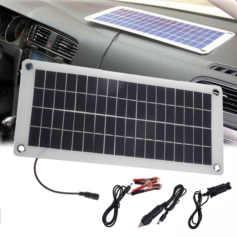 50W 12V/5V Solar Panel Semi-flexible Polysilicon Solar Cell DIY Cable Waterproof Outdoor Connector Battery Charger