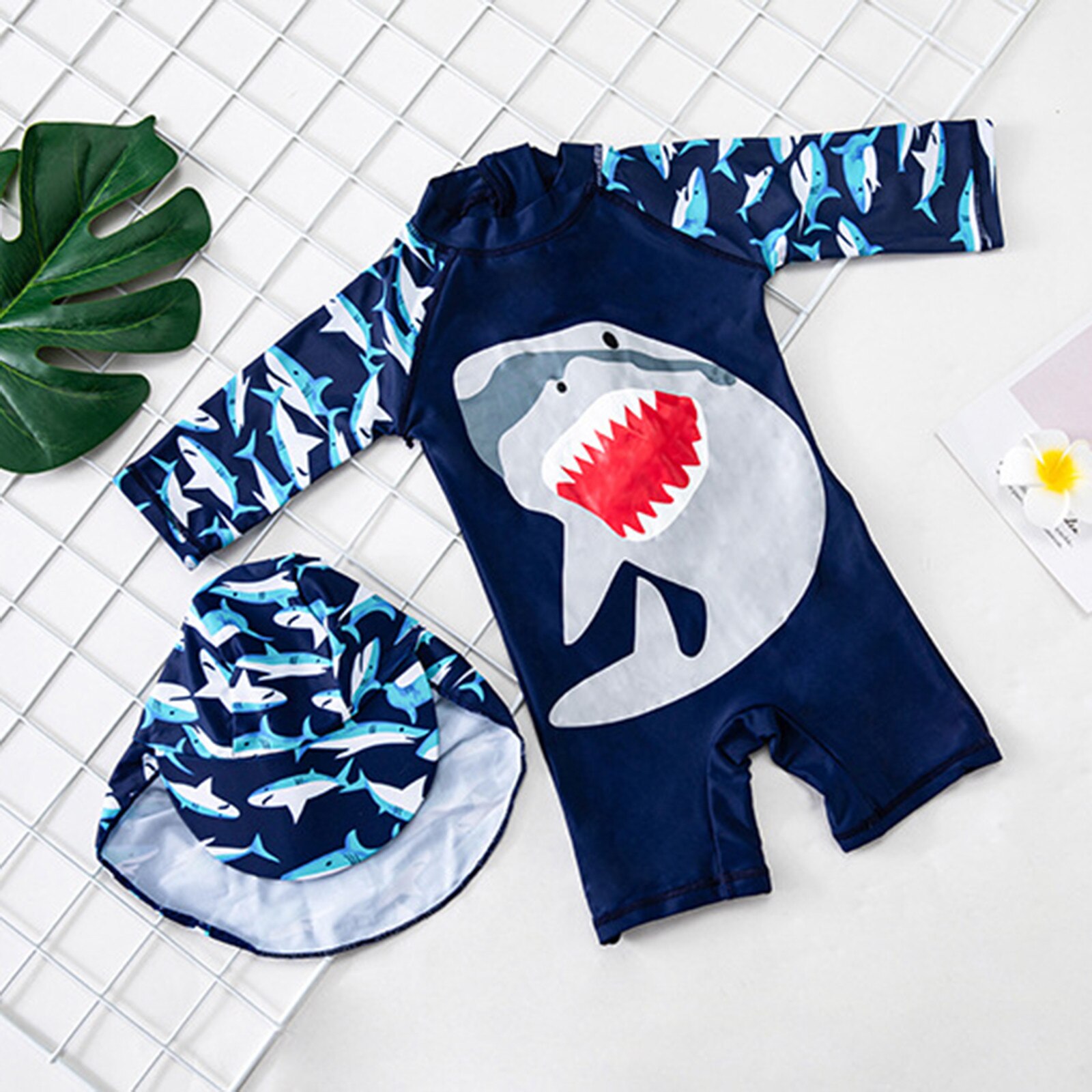 Peuter Kids Jongens Casual Kleding Shorts Cartoon Shark Shorts Hoed Badmode Badpak Rash Guards Sets Kinderkleding Sets: S