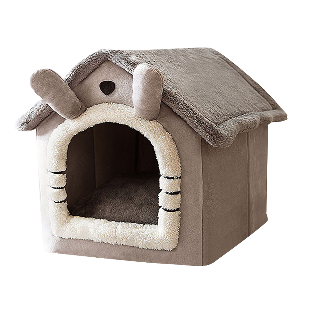 Katteseng sovehus varm hule hund kattehus aftagelig pude indendørs lukket varm hyggelig kenneltelt plys soverede kurv: Gråt hus / M 44 x 36 x 39cm