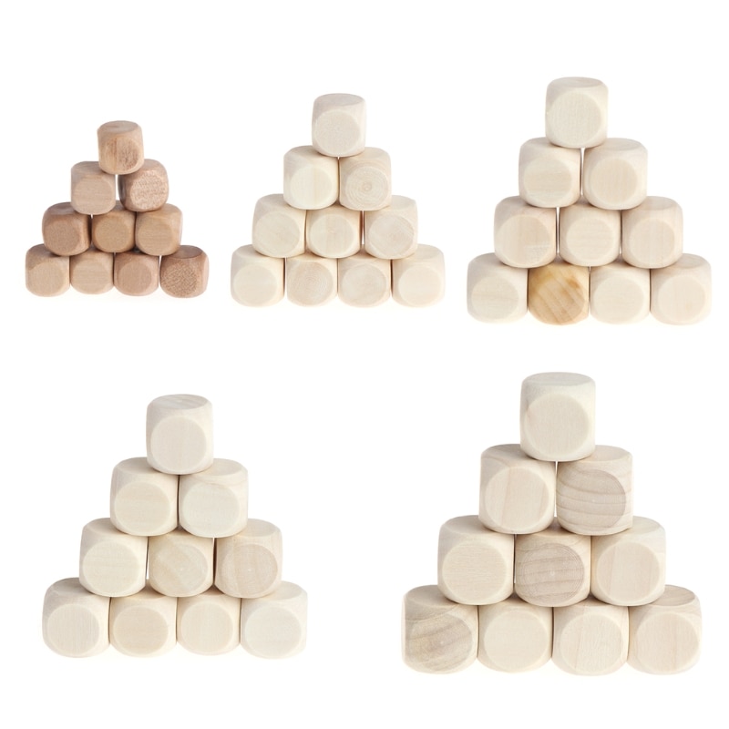 OOTDTY 10pcs 6 Sided Blank Wood Dice Party Family DIY Games Printing Engraving Kid Toys