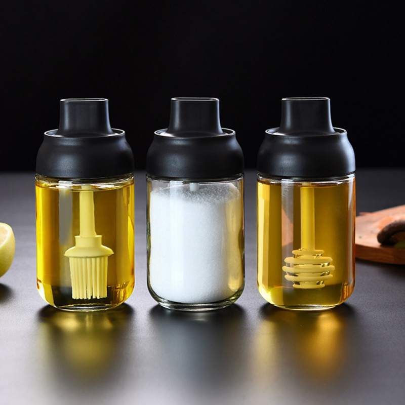 Kitchen Glass Transparent Seasoning Bottle Salt Spice Jar With Spoon Honey Moisture-Proof Jar