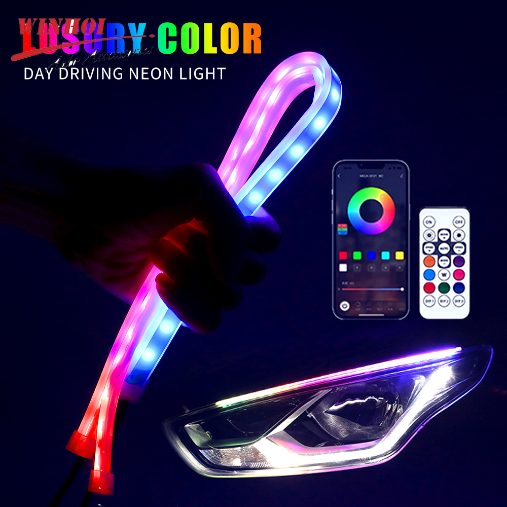 Flexible Led Strip Lights RGB DRL Daytime Running Lights Sequential Switchback Led Strip Neon Auto Headlight Decorative Lamp