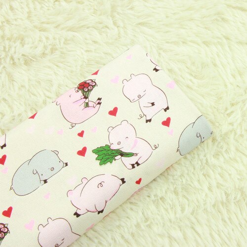 110x45cm Thick 100% Cotton Fabric Heart Pig Print Cloth Sewing Dress Quilting Fabrics Patchwork Needlework DIY Handmade Material: Cotton Fabric 1