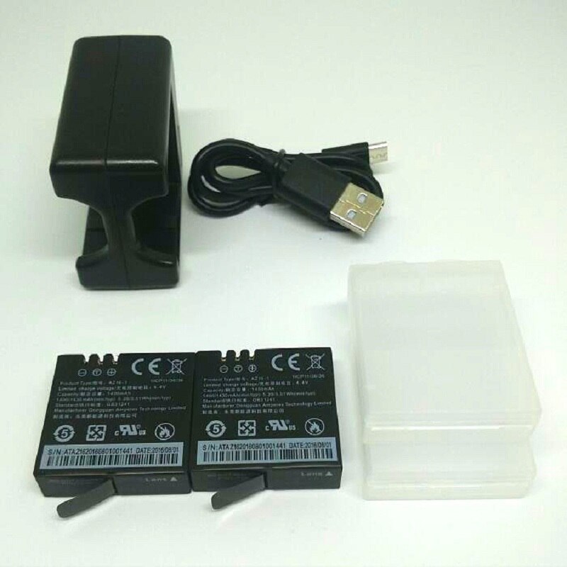 2PCS Original Xiaomi YI 4K Battery AZ16-1 USB Dual Charger For Xiaomi yi lite Action Camera 2 4K+ 1400mAh Rechargeable Battery