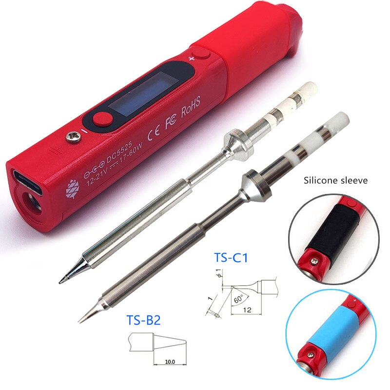 Pine64 Intelligent Constant Temperature Type-C DC5525 Portable Electric Mini Smart Soldering Iron Pinecil B2 BC2 KU C1 Tip: RED B2 C1