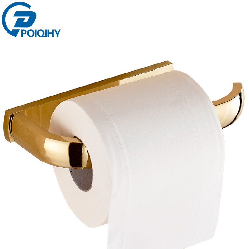 Set de accesorios de baño cuadrados de latón dorado de POIQIHY, estante para toallas, soporte de papel higiénico para Bar, soporte para toallas, gancho de tela, soporte para cepillo de baño PHY016: Toilet Paper Holder