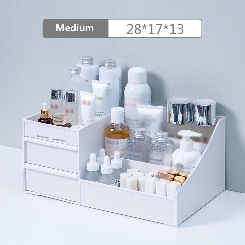 Pojemny organizer na przybory robić makijażu, pudełko na kosmetyki, pojemnik stołowy z szufladkami, na lakiery robić paznokci, biżuteria: średni-biały