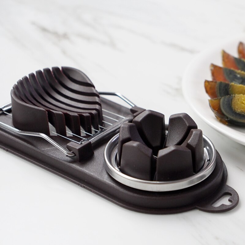 1Pcs 304 Rvs 20*9*3.8Cm Multifunctionele Pp Plastic Basis Ei Cutter 2 In 1 snijden Ei Gereedschap Fancy Bloemblaadje Slicer: COFFEE