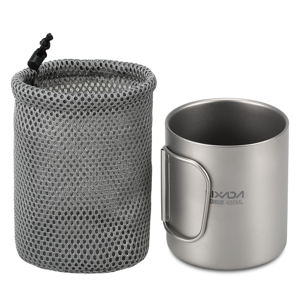 Lixada 220Ml/450Ml Titanium Double Wall Cup Water Koffie Thee Cup Mok Met Opvouwbare Handvat