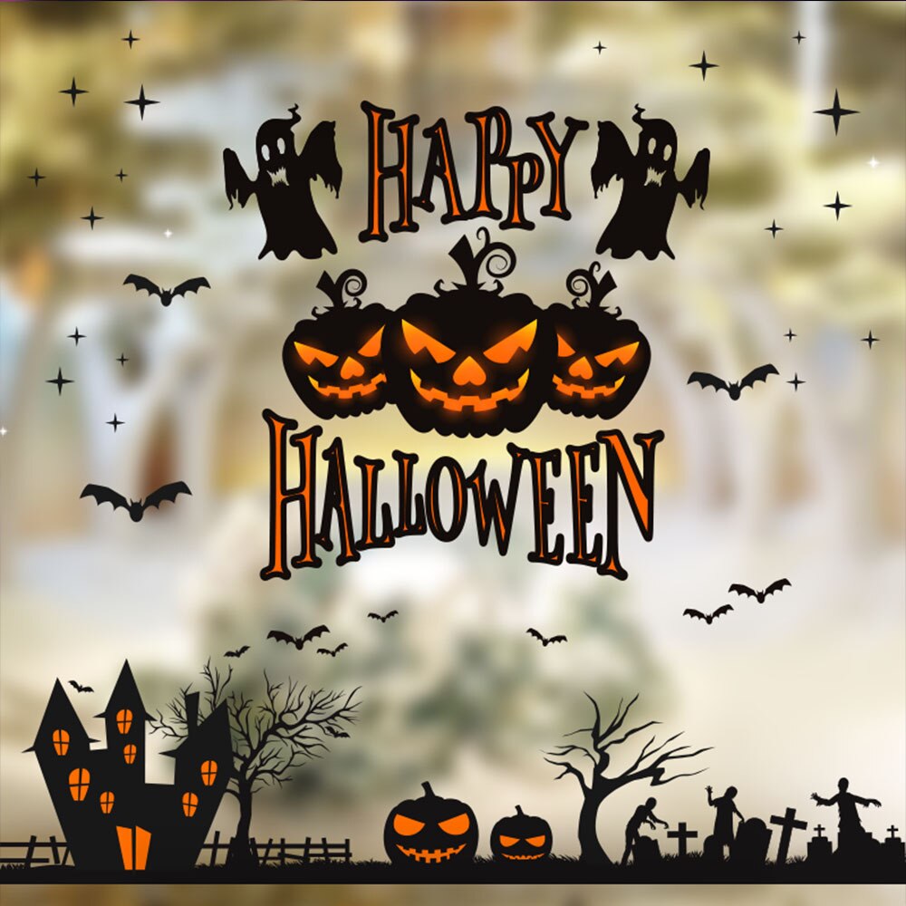 Halloween Window Stickers Wall Halloween Window Wall Decor Happy Halloween Decor For Home Haloween Sticker Door Deco: Yellow