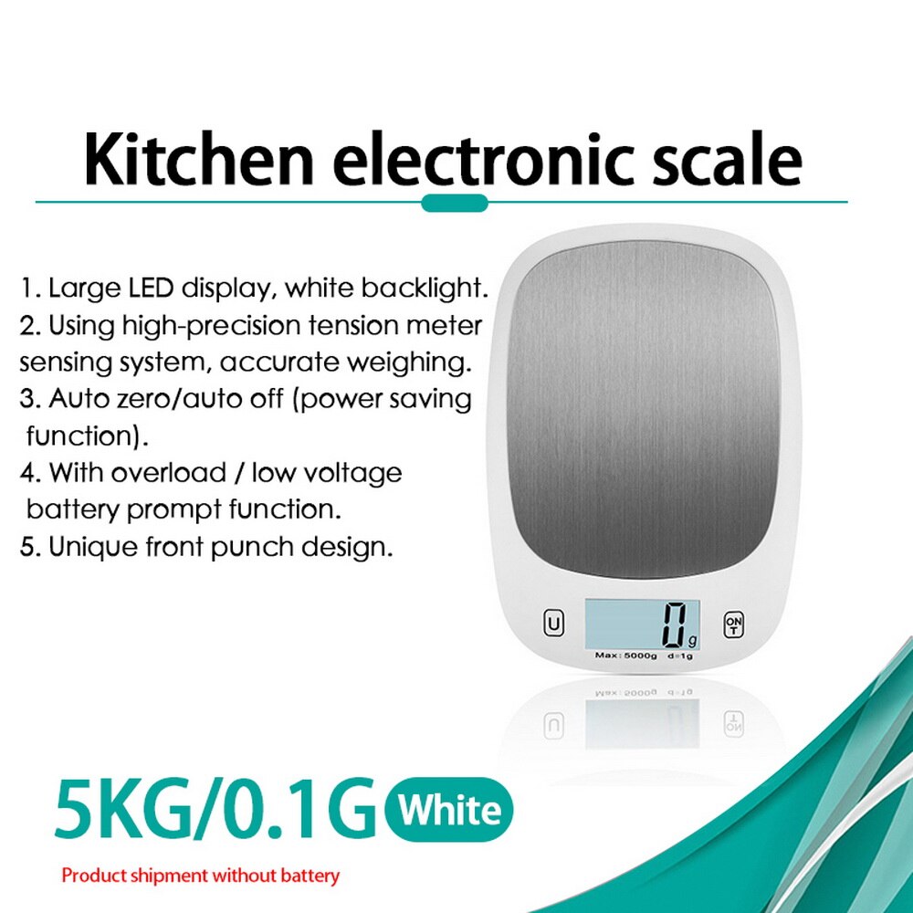 5kg/1g bärbara lcd digitalvågar för köksmat exakt postvåg för matlagning bakvåg balans mäta vikt: 5kg-0.1g vita