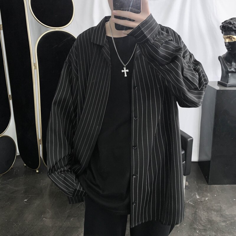 Camisa de vestir a la para hombres, camisa informal de negocios para la sociedad para hombres, Camiseta holgada salvaje de manga larga, camisas a rayas, M-2XL para hombres