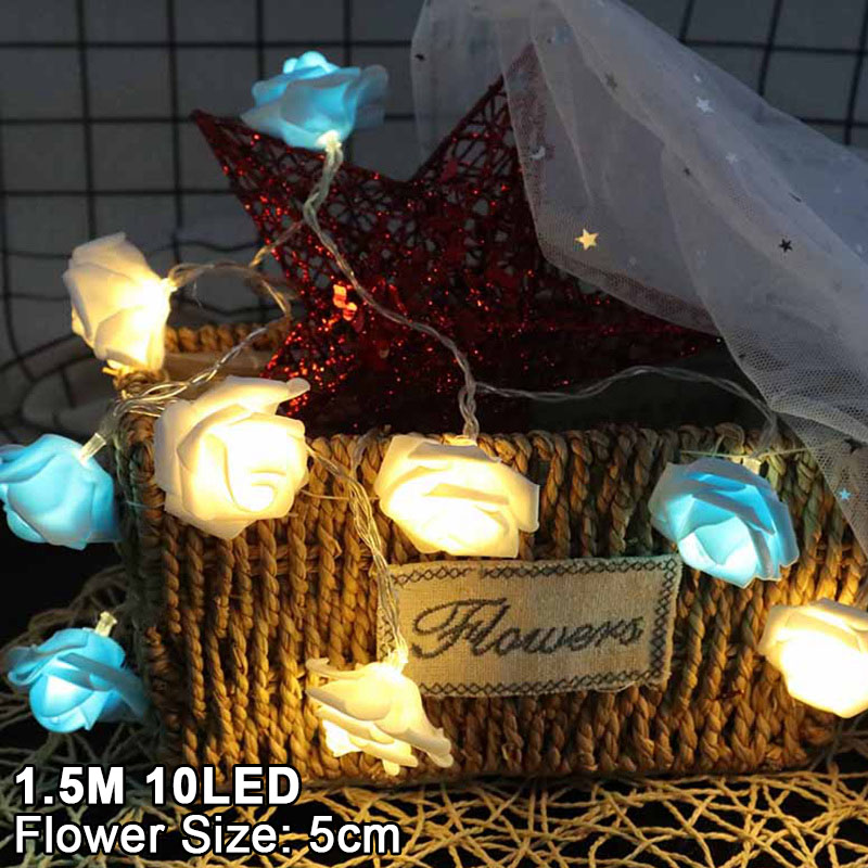 1,5 M 10LED Künstliche Rose Blume Girlande Schnur Licht LED Lichterkette Valentinstag Hochzeit Weihnachten Party Dekorationen: Minze Grün