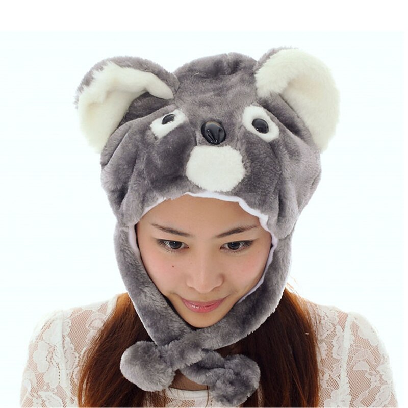 DOUBCHOW Cute Plush Earflap Gray Koala Animal Hats for Adults Womens Mens Teenagers Kids Boys Girls Winter Warm Beanie Cap
