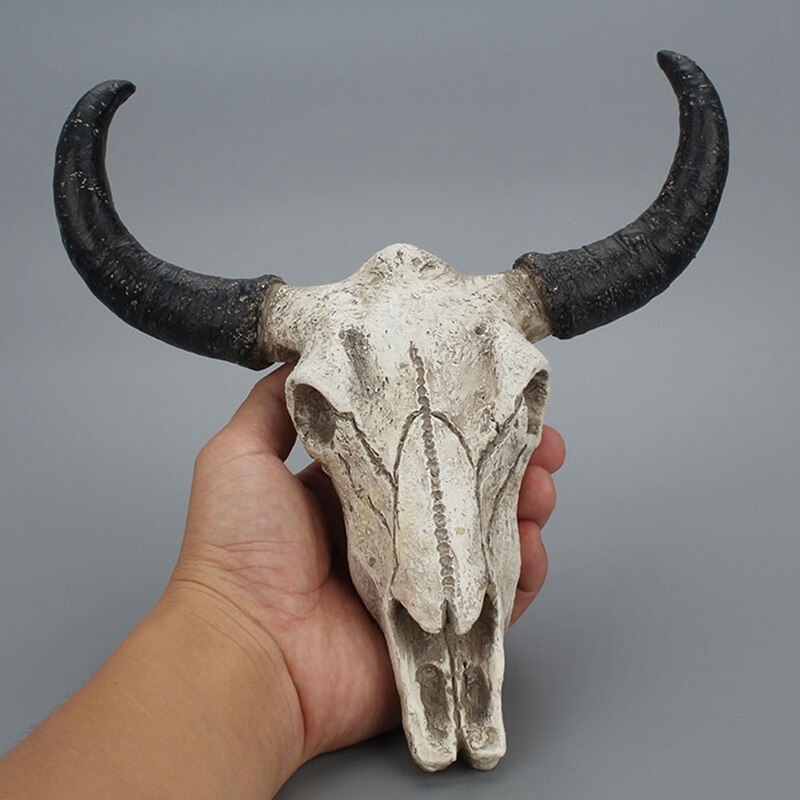 Harpiks langhorn ko kraniet hoved væghængende indretning 3d dyreliv dyreliv skulptur figurer håndværk horn til hjem halloween indretning