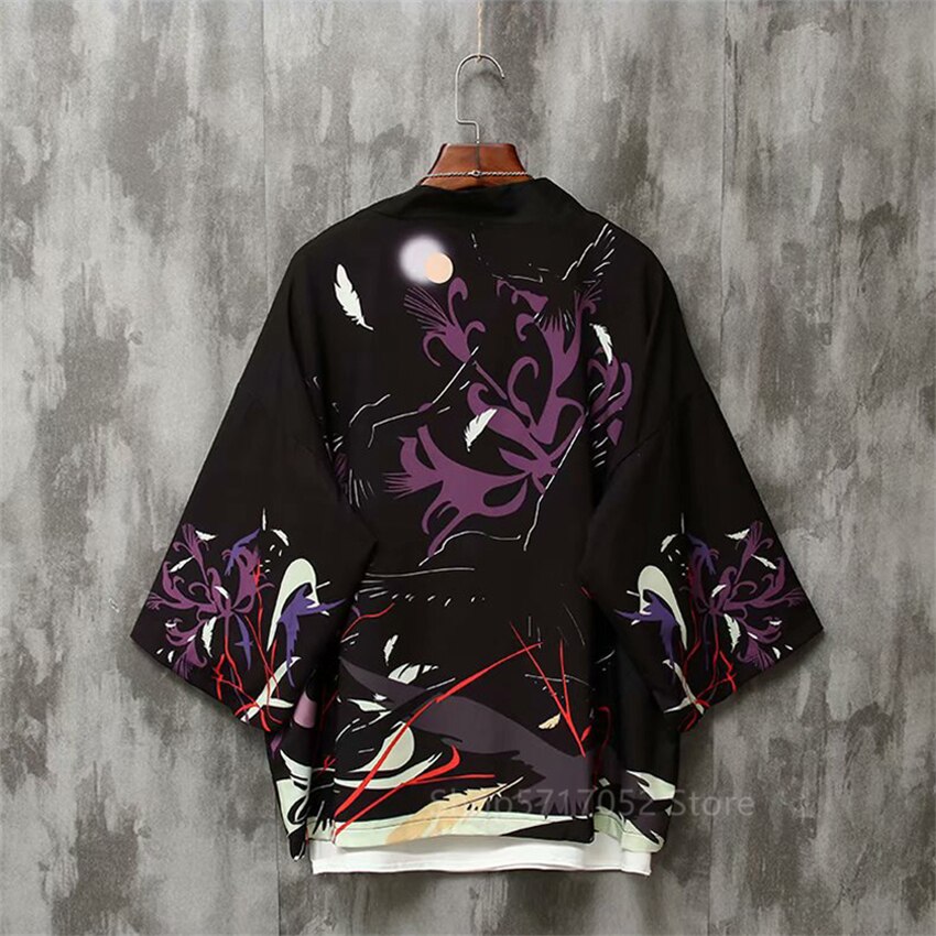 Kimono cardigan drieduizend kraaien doden vrouw jurk japanse stijl haori samurai kostuum mannen aziatische kleding zwart wit yukata