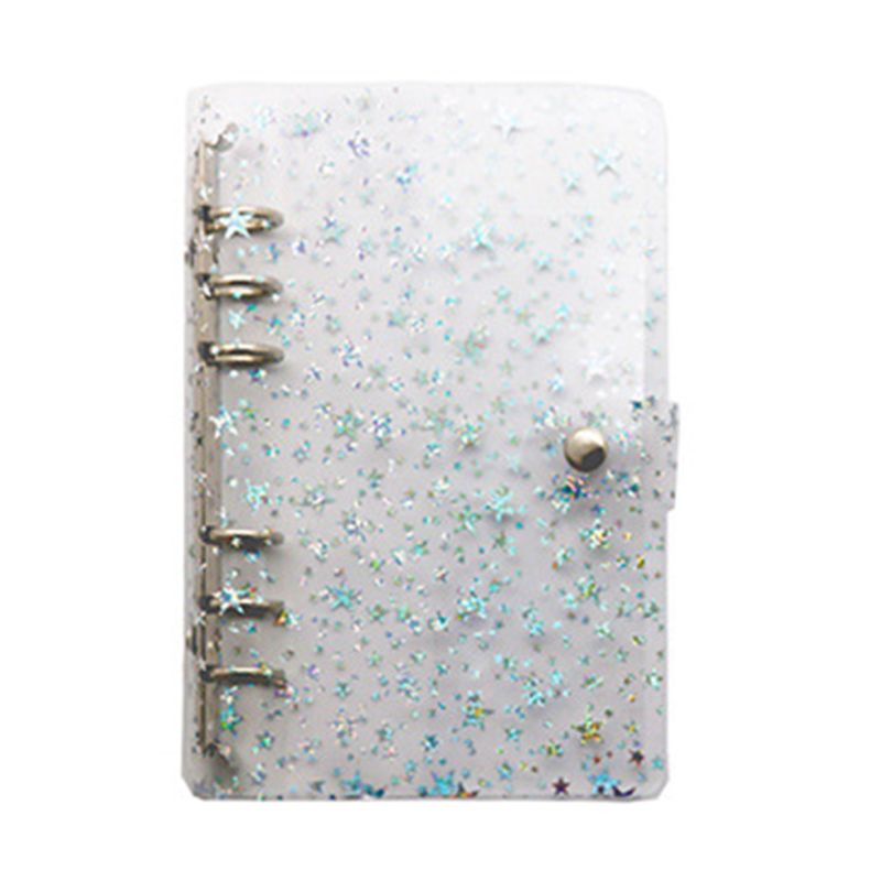 Cute Transparent PVC Glitter Sequins Notebook Cover Office School 6 Rings Binder Spiral Planner Agenda Organizer Notebooks A5/A6: WHITE / A6