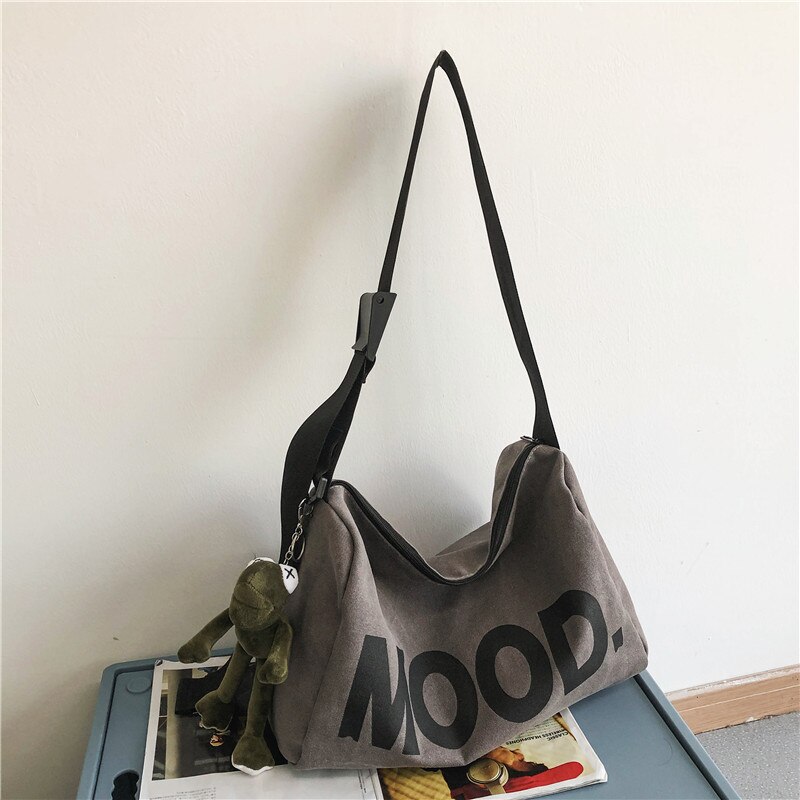 Original Aizatly Couple Shoulder Bag Japanese Retro Lazy Style Messenger Bag Street Personality Girl Bag Wild Canvas Bag: gray-guajian