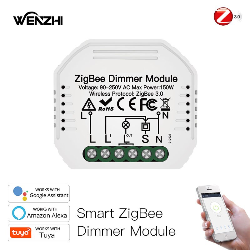 Light Switch Module Zigbee 3.0 RF 433 Mhz Dimmer Relay Automation Wireless Remote Control Smart Life Tuya Alexa Google Home Mose: 1Gang Dimmer