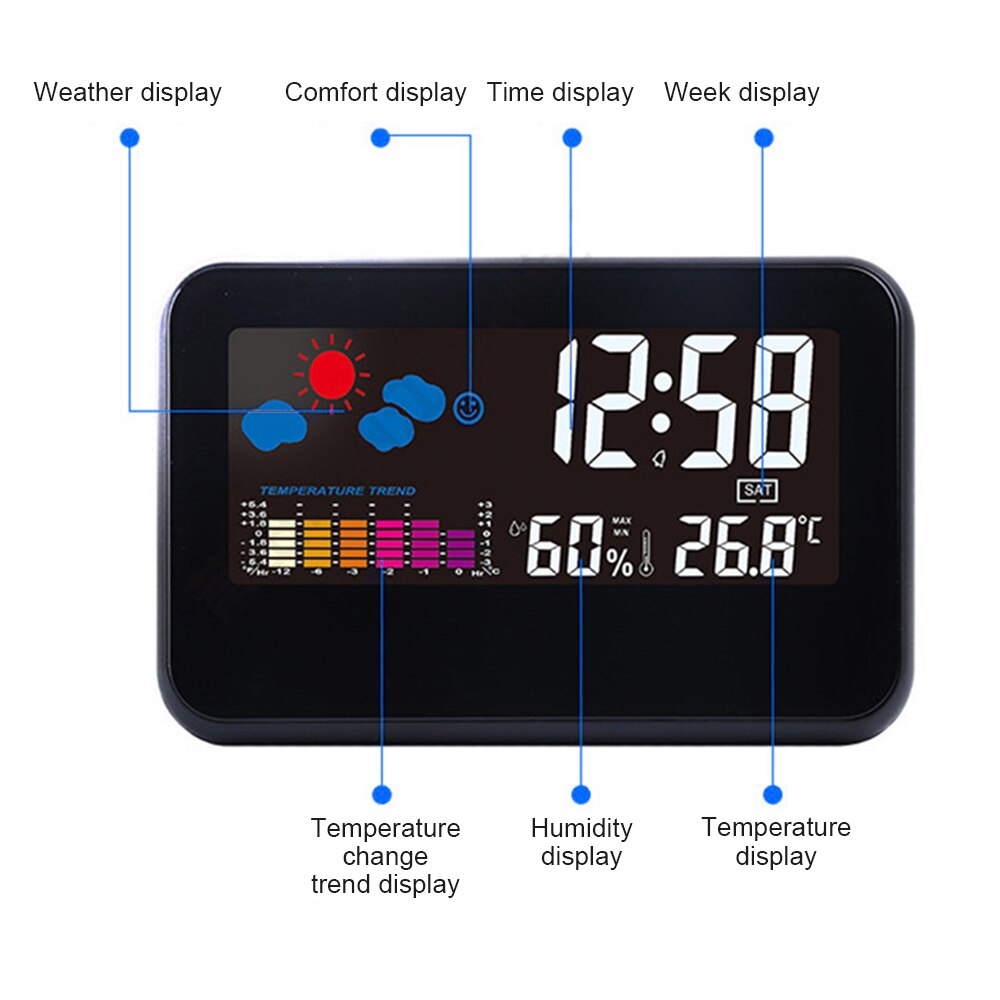 Zegar pogodowy wyświetlacz cyfrowy termometr zegar wilgotności kalendarz alarmowy LCD alarm stacji meteorologicznej bezprzewodowy miernik temperatury