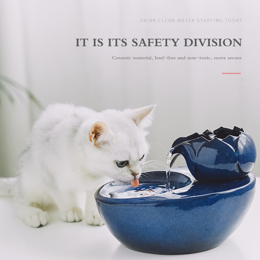 Pet Cat Water Fountain Pet Cat Drinking Water Fountain Lotus Flower Cat Pet Drinker Bowl Feeding Water Bowl EU Plug
