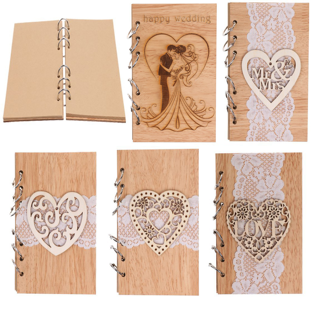 Bloc de notas de madera para boda, libro de visitas de amor hueco, álbum de boda, cuaderno