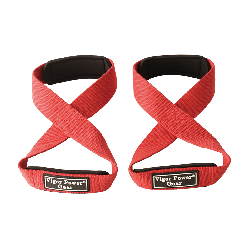 Cinghie da polso per palestra potenza presa Powerlifting attraverso formazione Figura 8 Cinghie per sollevamento pesi: M / Rosso