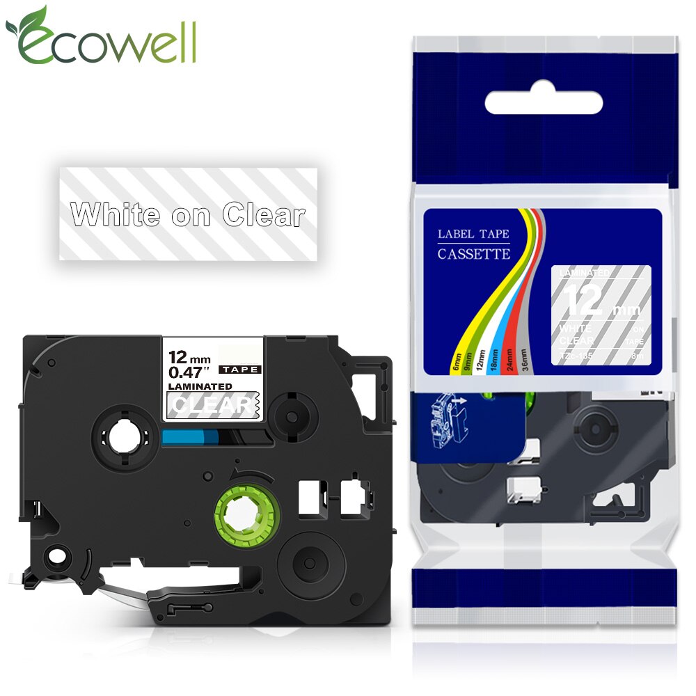 Ecowell 1 pces TZe-135 compatível para o irmão p-toque etiqueta fabricante 12mm * 8m tze135 tze 135 branco em fitas de etiquetas laminadas claras: Default Title