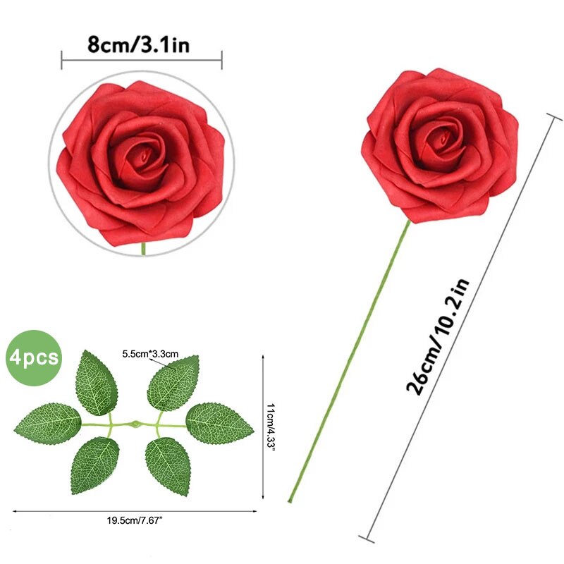 25 Pièces/boîte Mousse Artificielle Rose Fleurs avec des Feuilles Bouquets De Mariée De mariage De Décoration De Jardin de Partie Fausse Fleur BRICOLAGE Artisanat