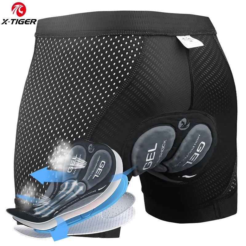 Ropa interior de Ciclismo de X-TIGER para hombre, pantalones cortos con almohadilla de Gel transpirable 5D, antideslizantes, empuñaduras de piernas: XXXL / Negro
