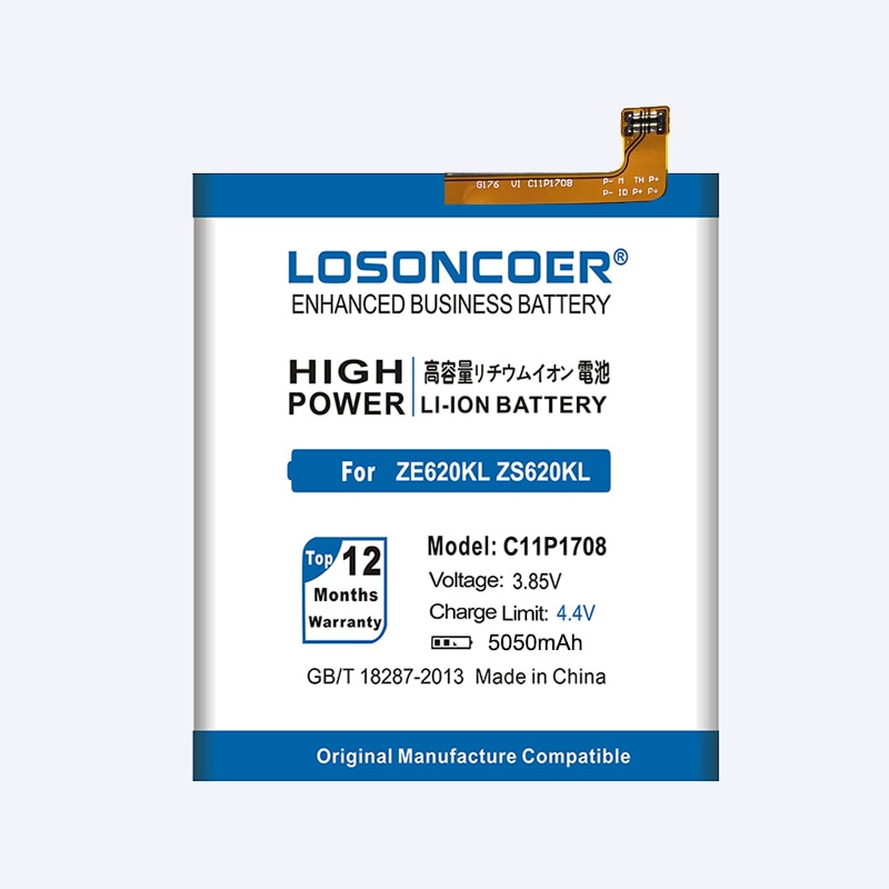 100% Original LOSONCOER 5050mAh C11P1708 Battery For ASUS Zenfone 5 5Z ZE620KL X00QD ZS620KL Z01RD Free tools+Sticker