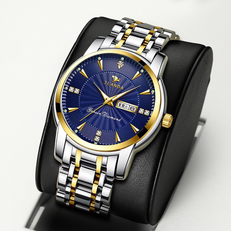 JLANDA-Reloj de pulsera de acero inoxidable para Hombre, Reloj de lujo clásico, de negocios, con fecha y semana, de cuarzo