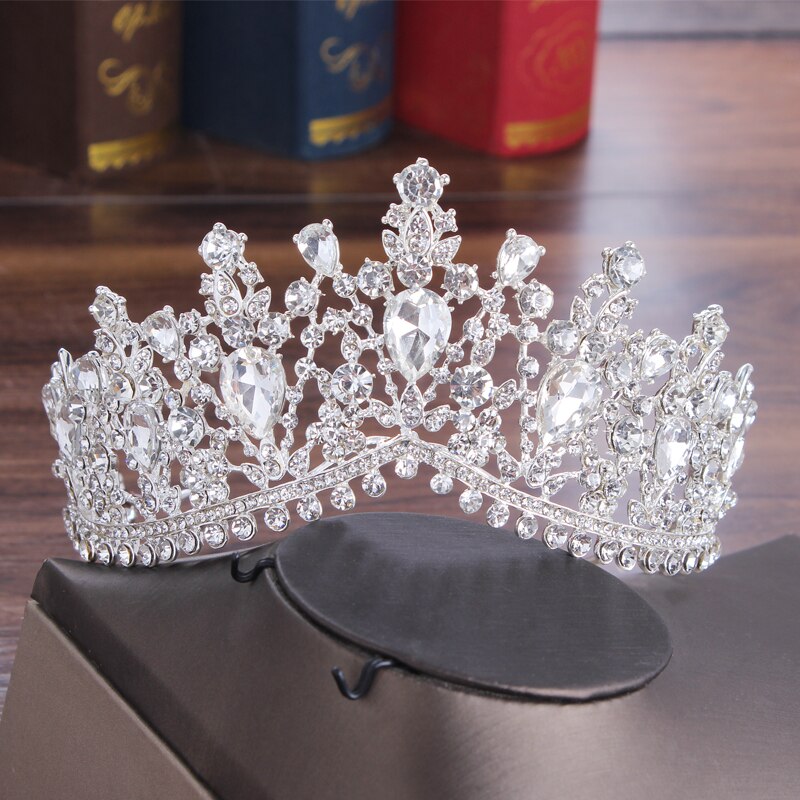 Barok Kristal Bruiloft Tiara Kroon Water Bridal Jewelry Sets Strass Ketting Oorbellen Voor Bruid Dubai Sieraden Sets: 1Pcs Crown