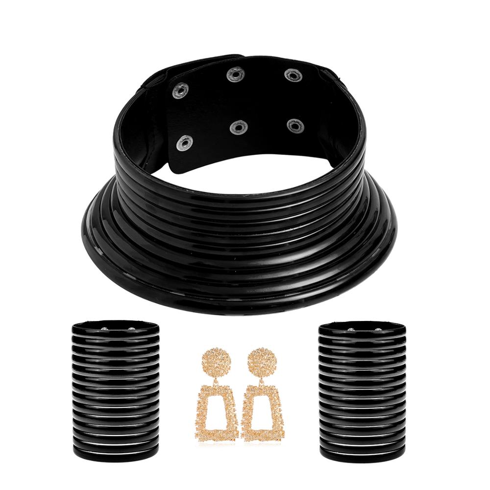 LNRNAN African Ethnic Long Neck Choker Necklace For Women Jewelry Accessories Metal Collar Female: 4pcs set-3