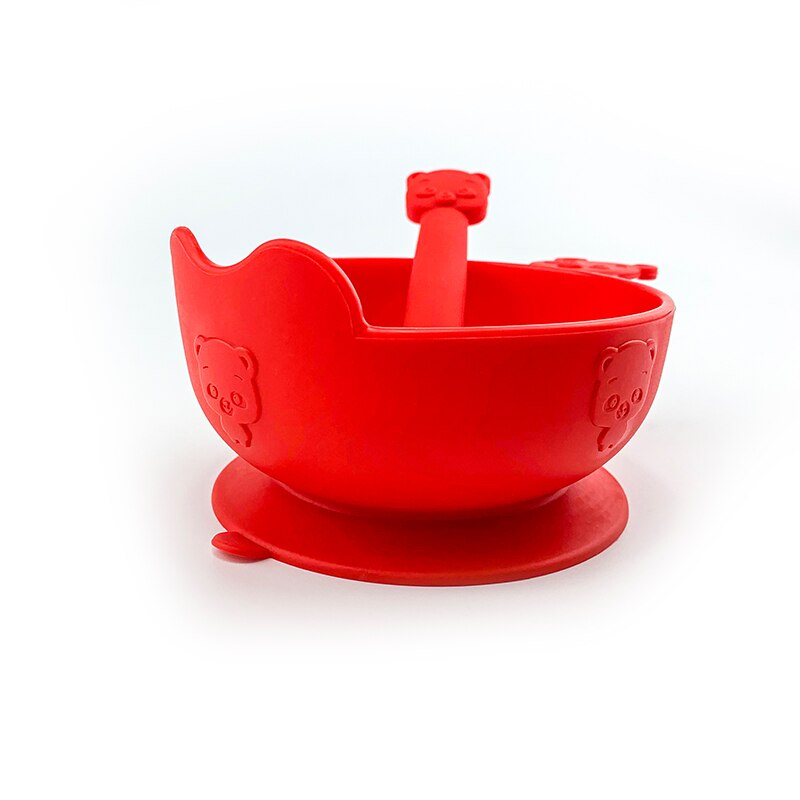 Platos de alimentación sólidos, plato para bebé, cuenco de bebé de silicona, alfombrilla, platos, set de comida para bebé, nuevos platos de bambú para niños: Rojo