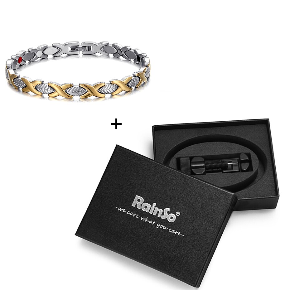 RainSo Healing FIR Magnetic Bio Energy Women's Bracelets Stainless Steel Charm Bracelets Germanium Hologram Jewelry for Women: Light Yellow Gold Color