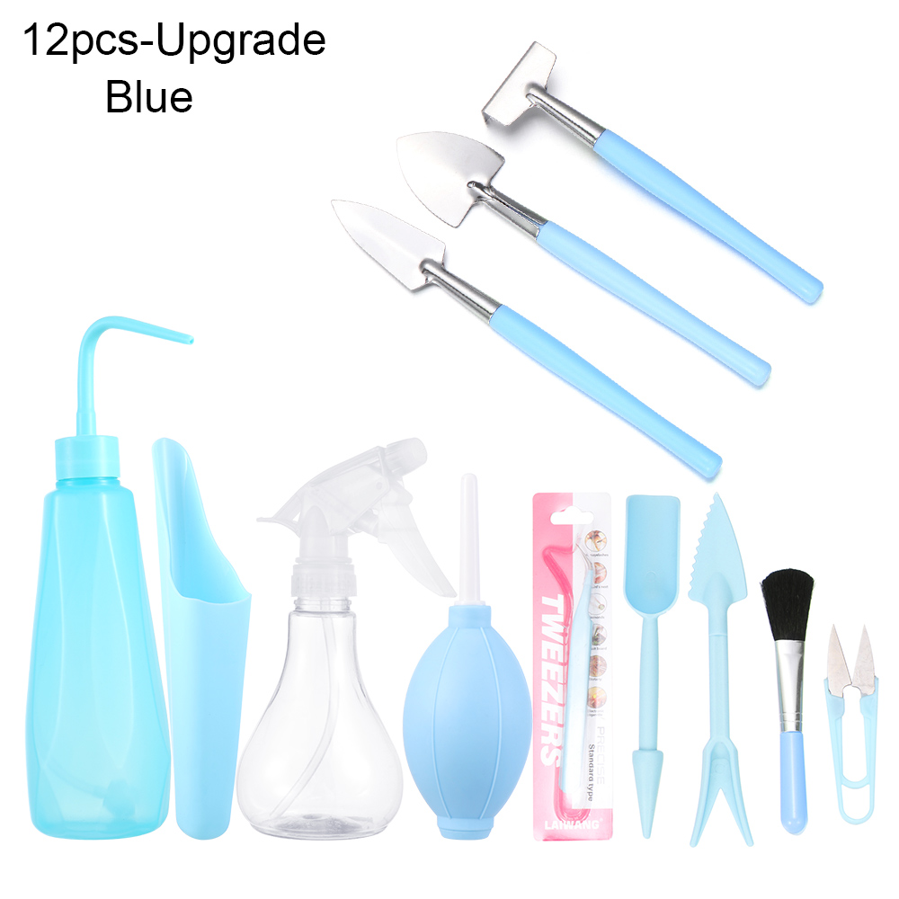 1 Set of Succulent Transplanting Tools 12/16Pcs Combination of Plant Packaging Mini Gardening Supplies Potted Meat Tools Kit: 12pcs-Upgrade Blue