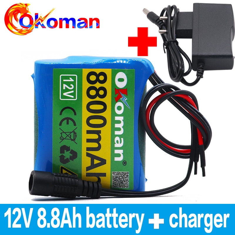 original protection plate 12v battery pack 12V 8800mAh 18650 lithium ion DC12.6V super rechargeable battery + 12.6v 1A charger