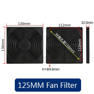 Abs dammtät fläktfilter nylonplatta för pc-datorhölje kylfläktskydd datorventilatorgrill: 125mm