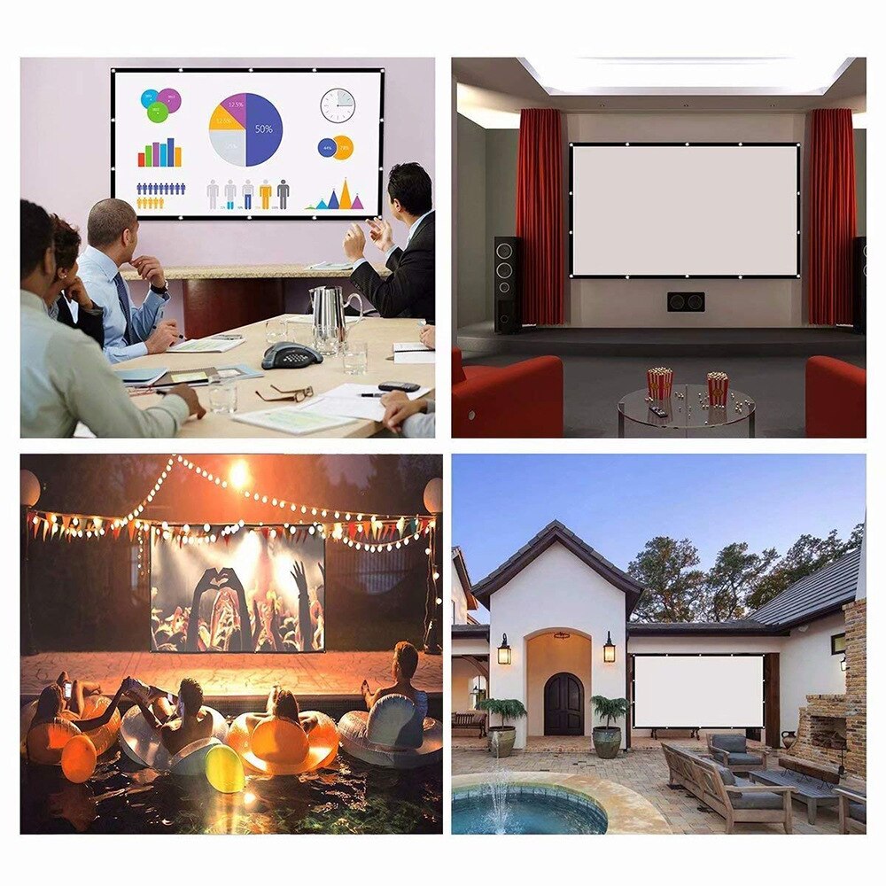 16:9 Projector Screen Curtain Foldable HD Projection Screen Canvas 60/72/100/120/150 Inch Wall Mount Theater Movie Video Screen