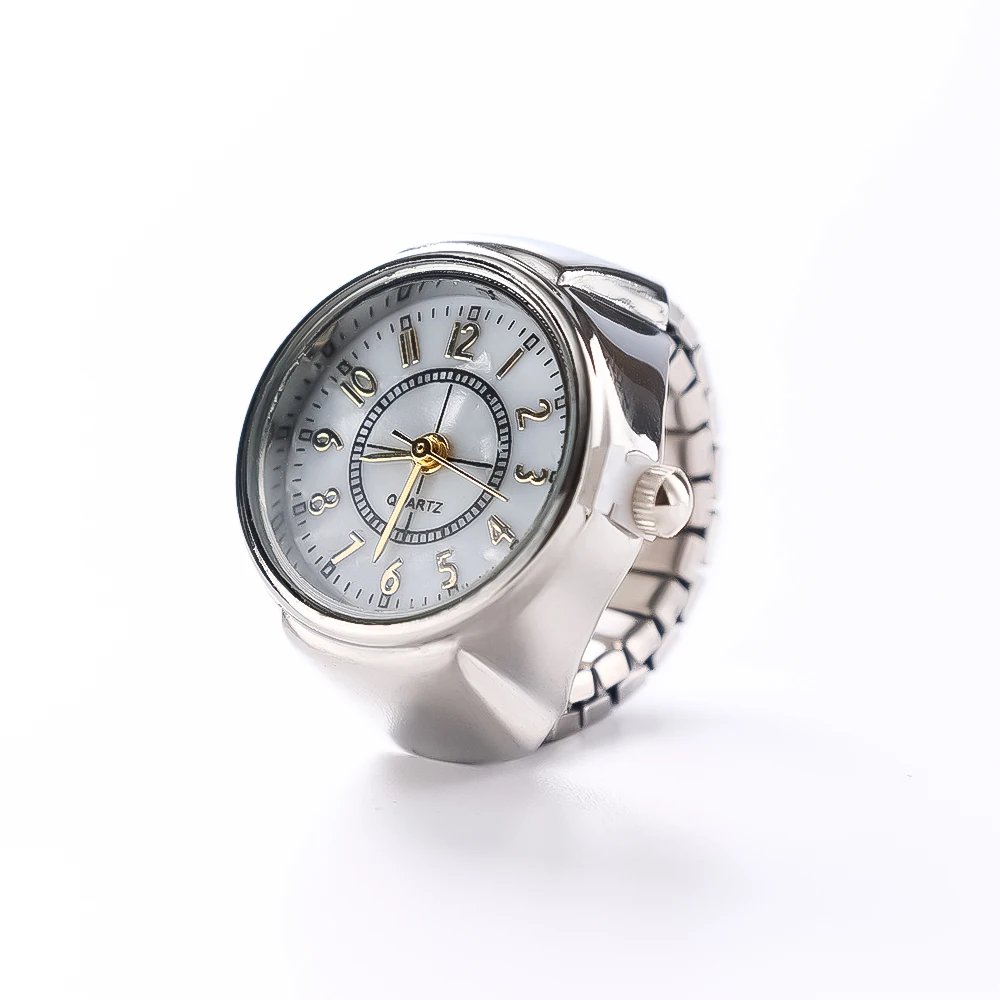 Anillo de reloj colorido para hombre y mujer, puntero Retro plateado, reloj de cuarzo, anillos para dedo, correa de aleación Punk, relojes, accesorios de joyería: Cian